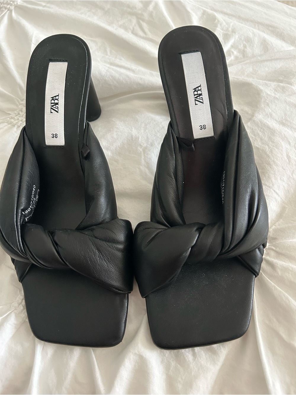 Zara Black Knotted Leather Mules
